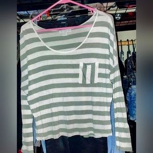 Cotton On White/Gray Striped Solo Pocket Long Sleeve Shirt